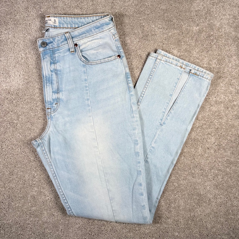 Abercrombie & Fitch Curve Love High Rise Skinny Jeans Light Wash Slit Hem 31 12R